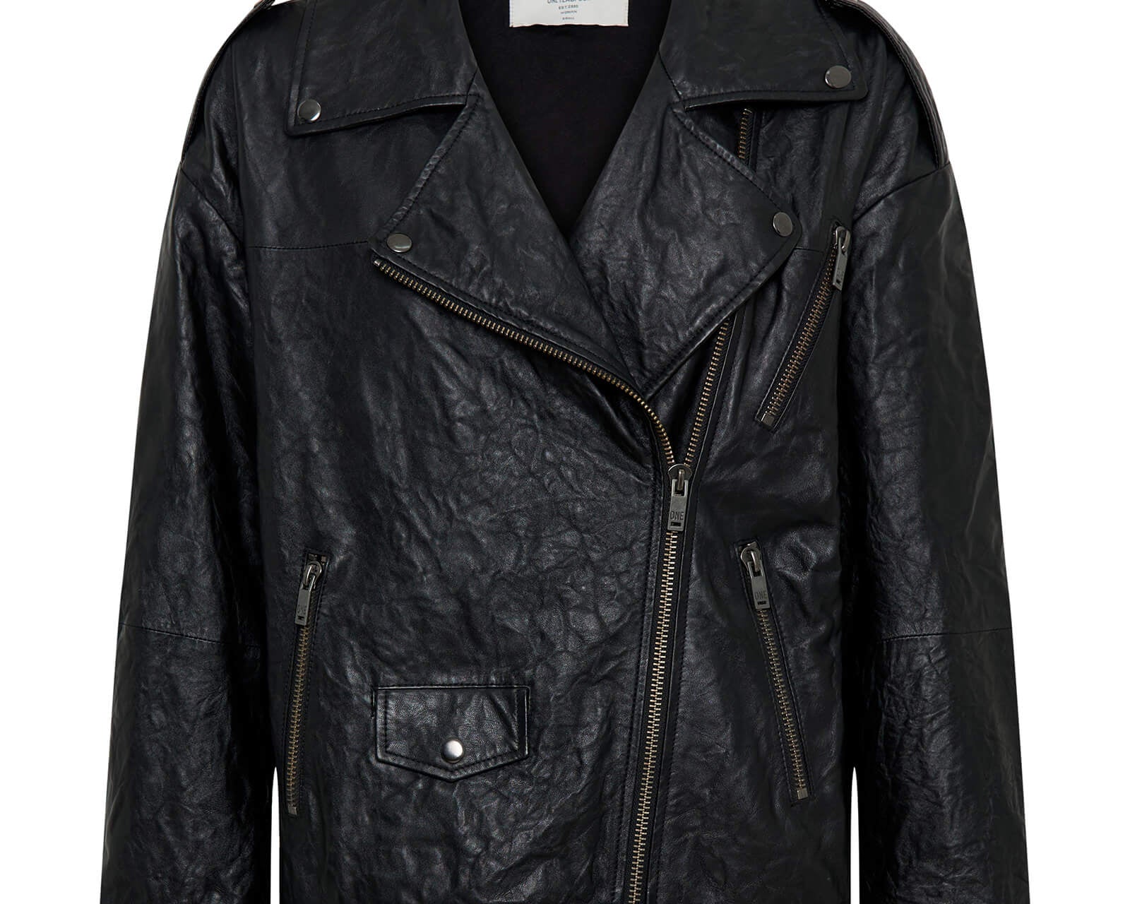 Boyfriend Leather Biker Jacket - Black