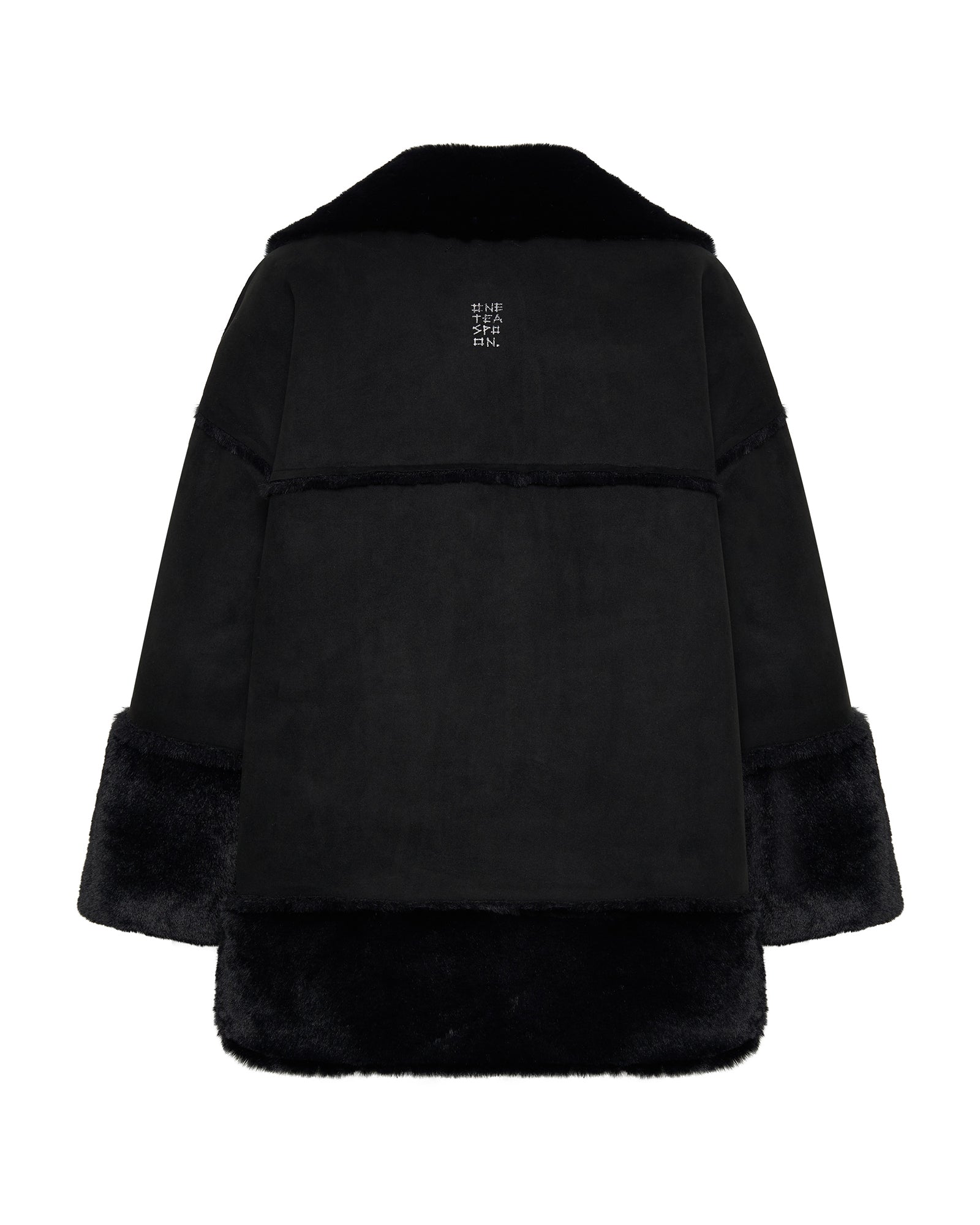 FAUX SHEARLING BLACK AVIATOR COAT