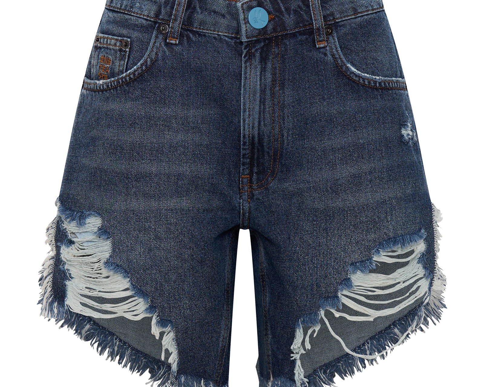 Frankies High Waist Long Length Denim Shorts - Blue Thunder