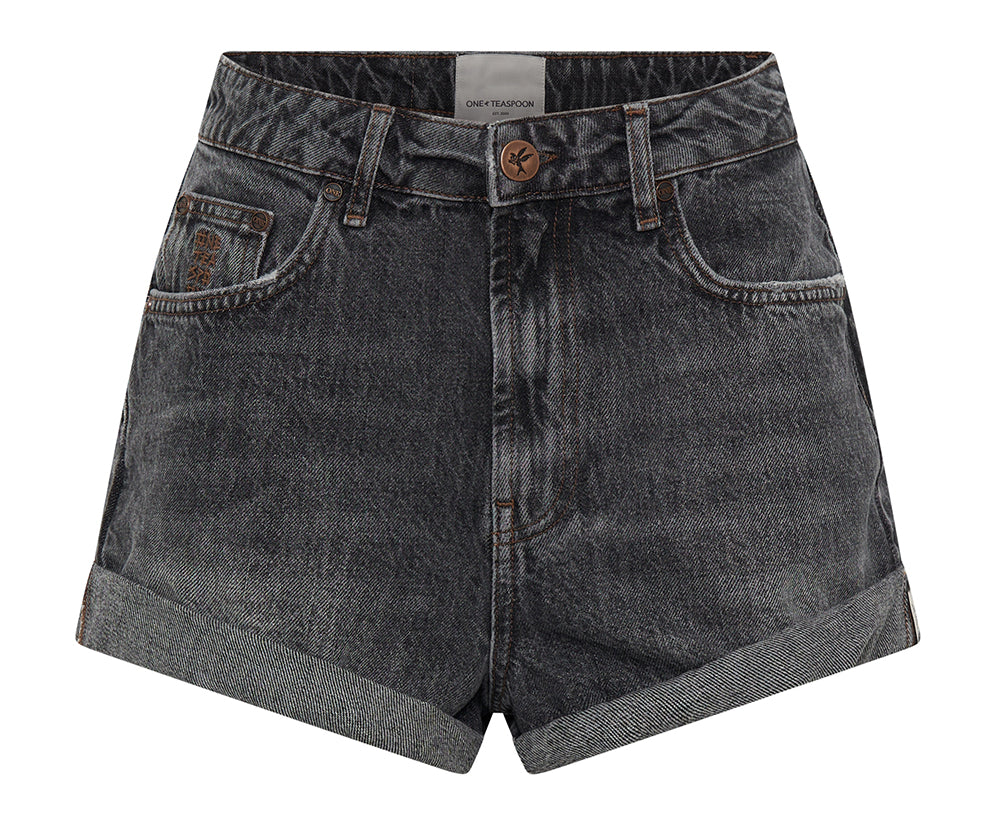 Bandits High Waist Denim Shorts - Charcoal Grey