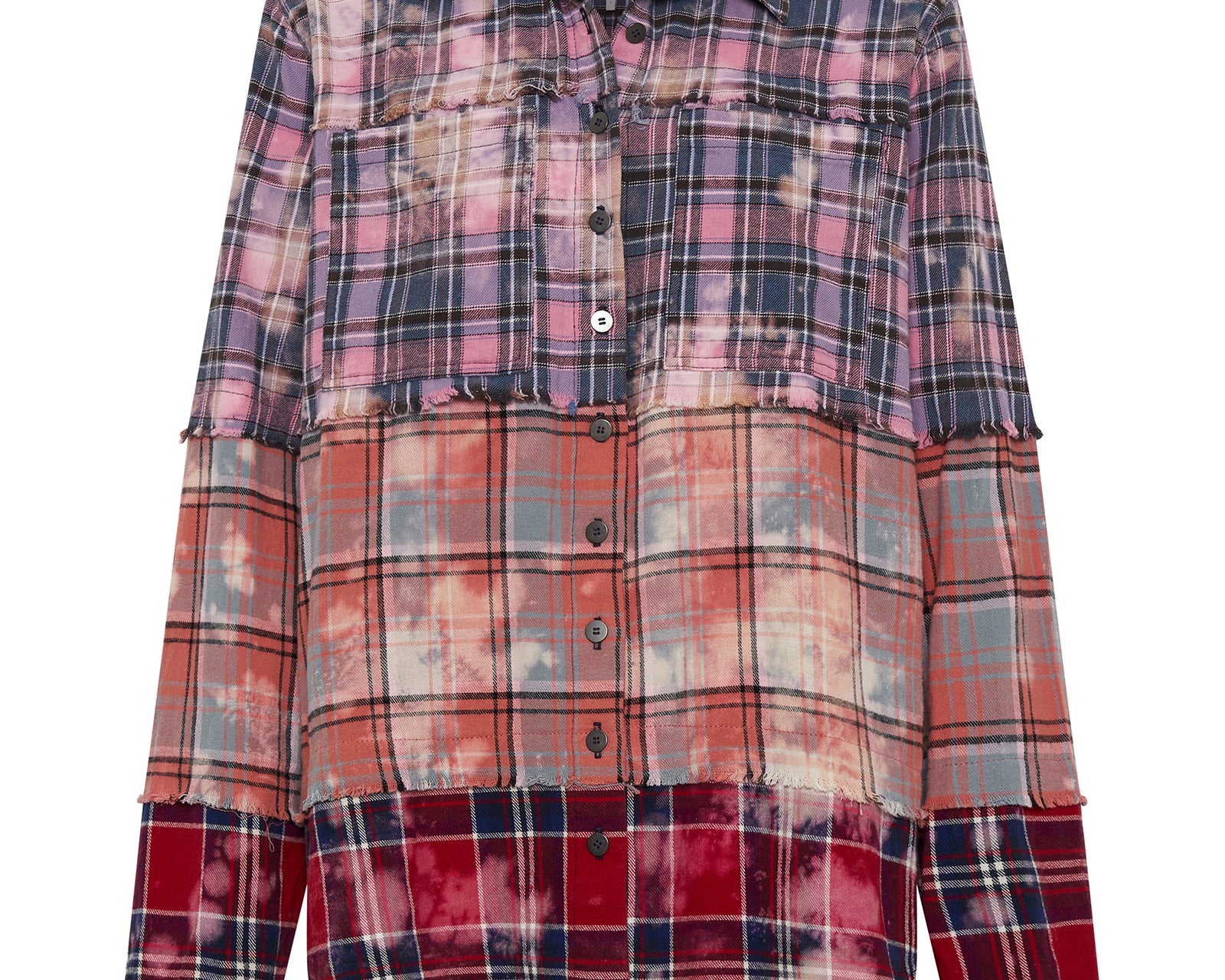 Distressed Mixed Flannel Shirt - Multi