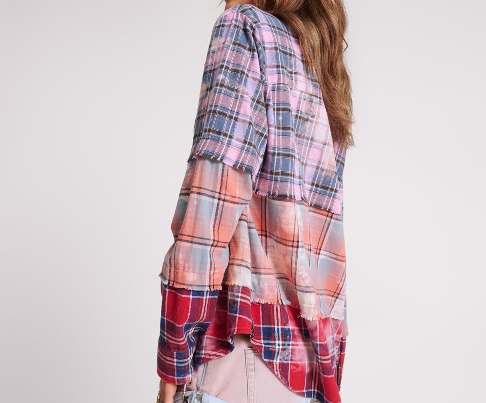 Distressed Mixed Flannel Shirt - Multi