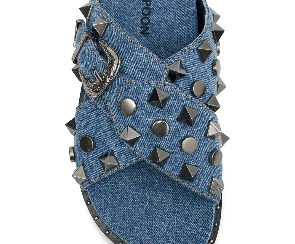 Studded Denim Iggy Slides - Blue