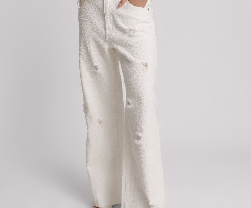 Jackson Mid Waist Wide Leg Denim Jeans - Textured White