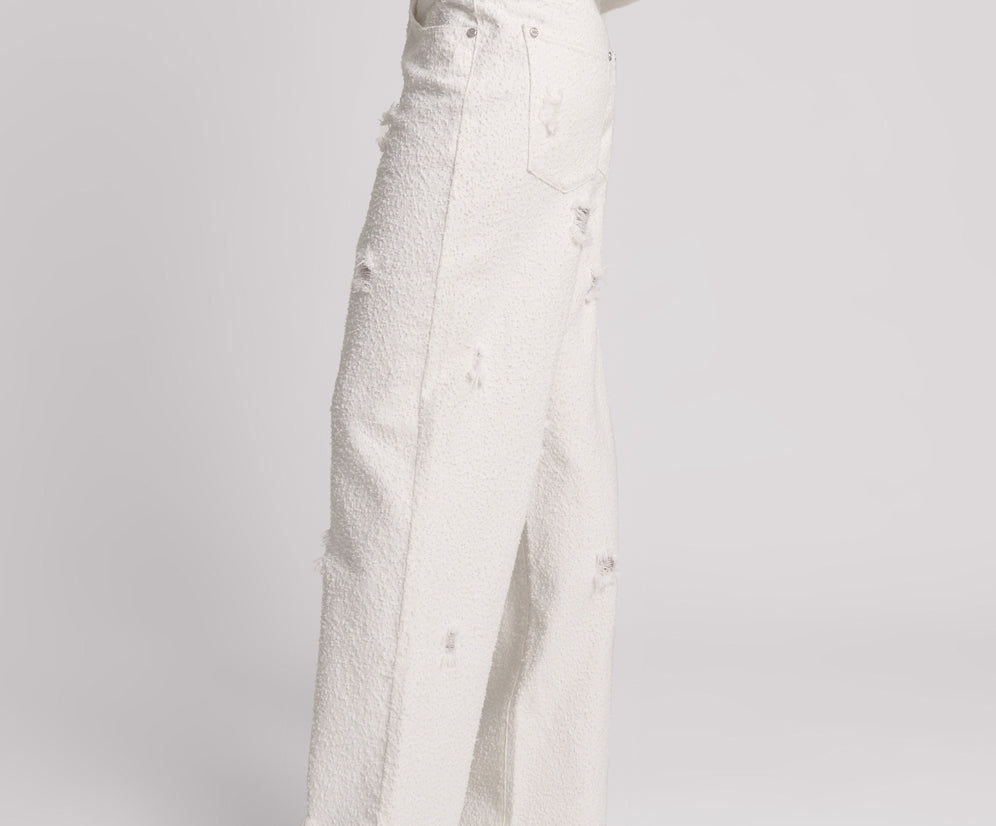 Jackson Mid Waist Wide Leg Denim Jeans - Textured White