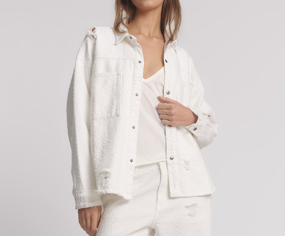 Daria Denim Shacket - Textured White