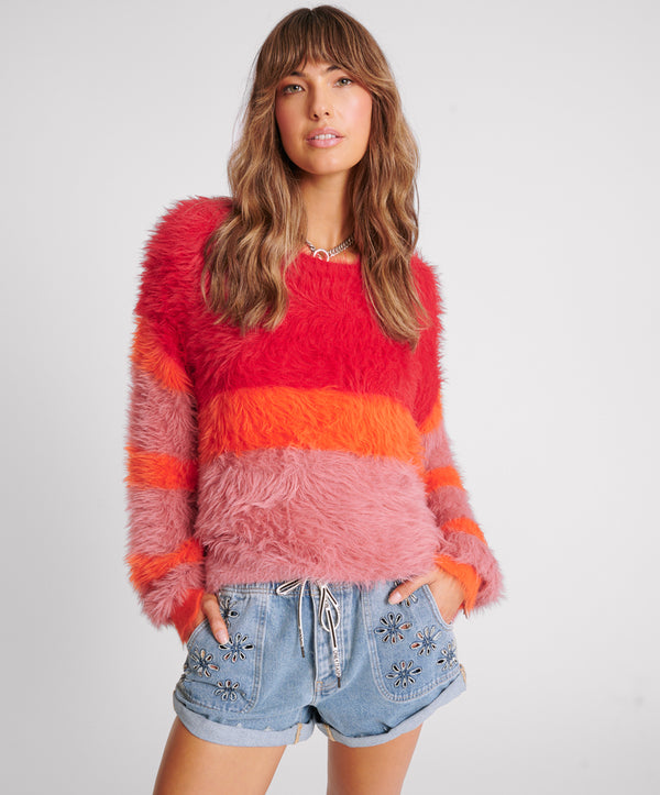 Fluffy Colour Block Sweater - Sunset