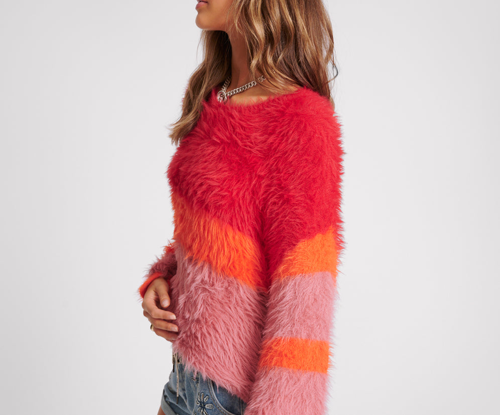 Fluffy Colour Block Sweater - Sunset