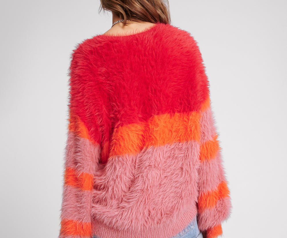 Fluffy Colour Block Sweater - Sunset