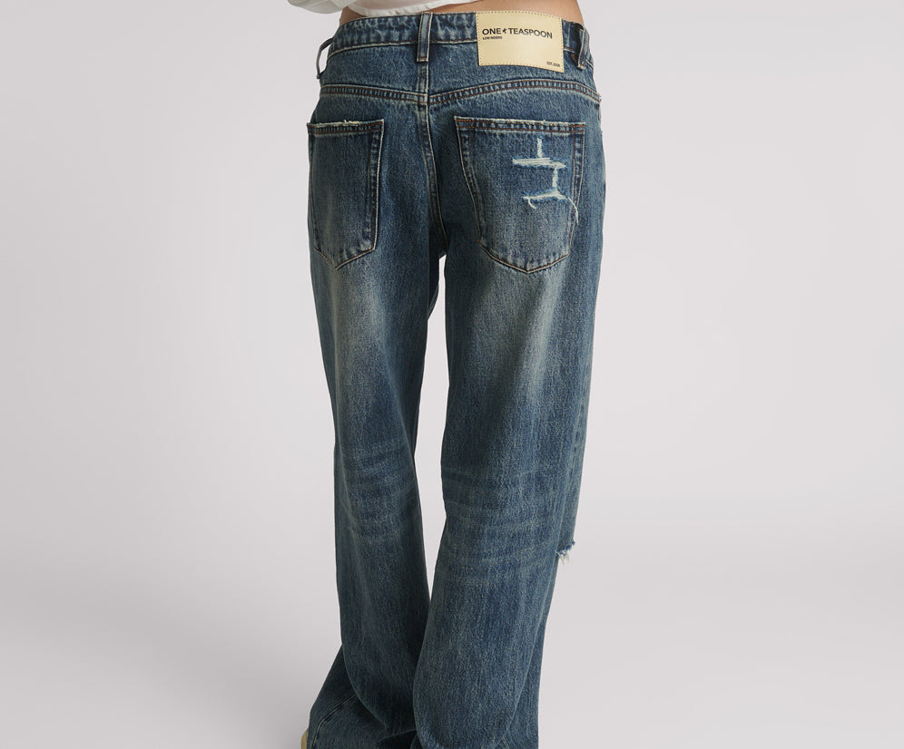 Low Riders Low Waist Wide Leg Denim Jeans - Boys Club Blue