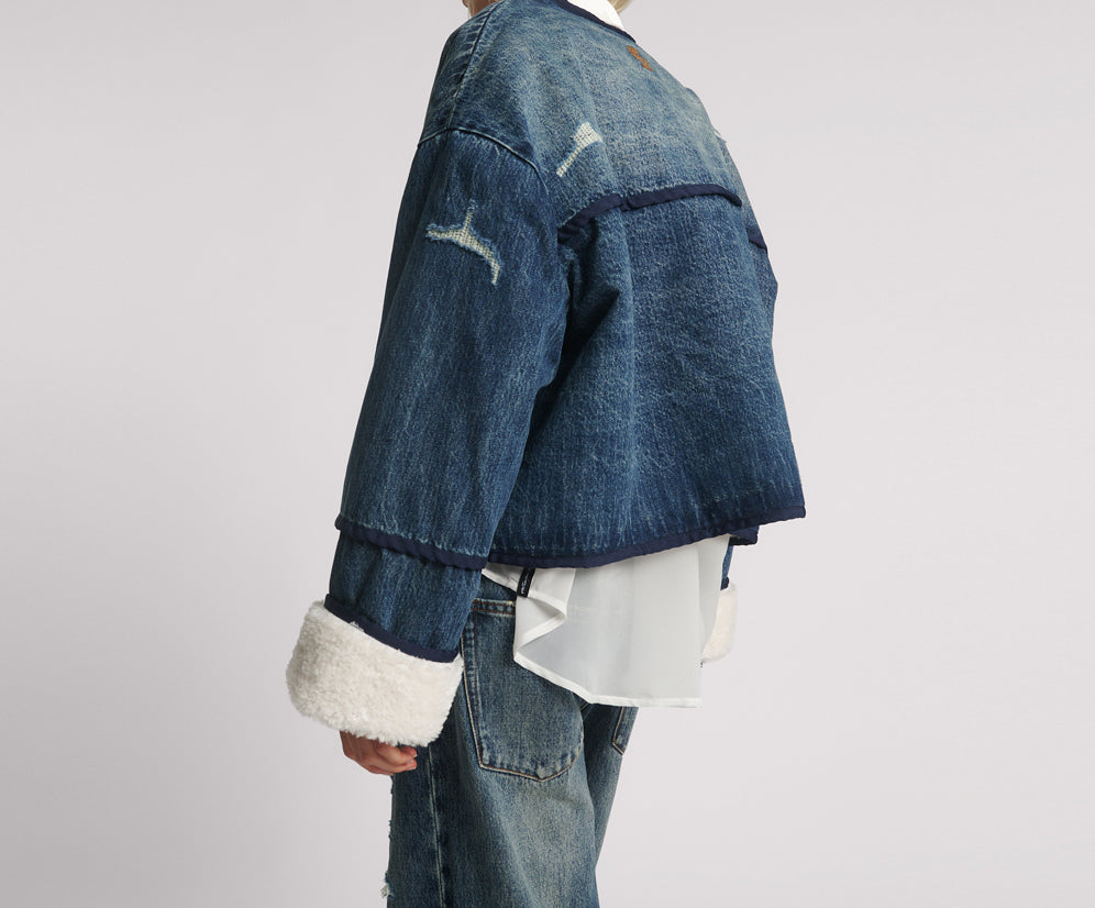 Teddy Cropped Denim Jacket - Boys Club Blue