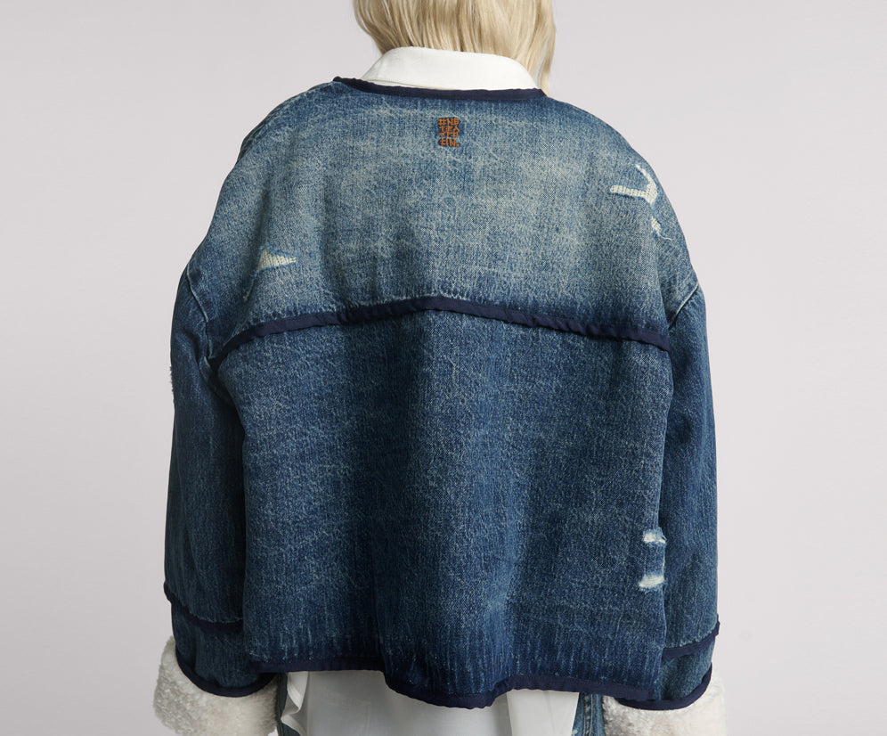 Teddy Cropped Denim Jacket - Boys Club Blue