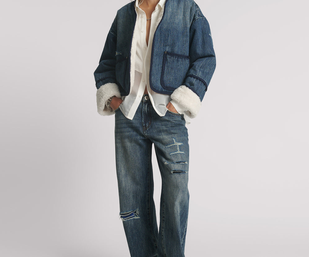 Teddy Cropped Denim Jacket - Boys Club Blue