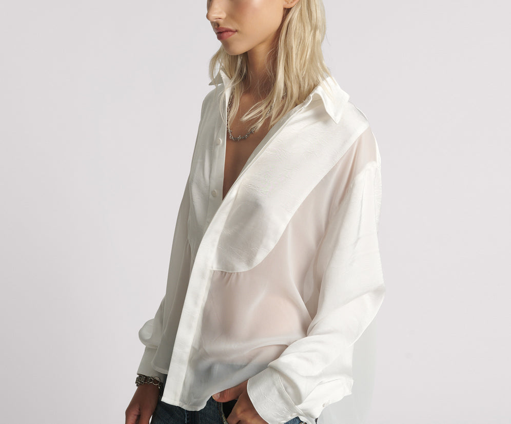 Sheer Tuxedo Shirt - White