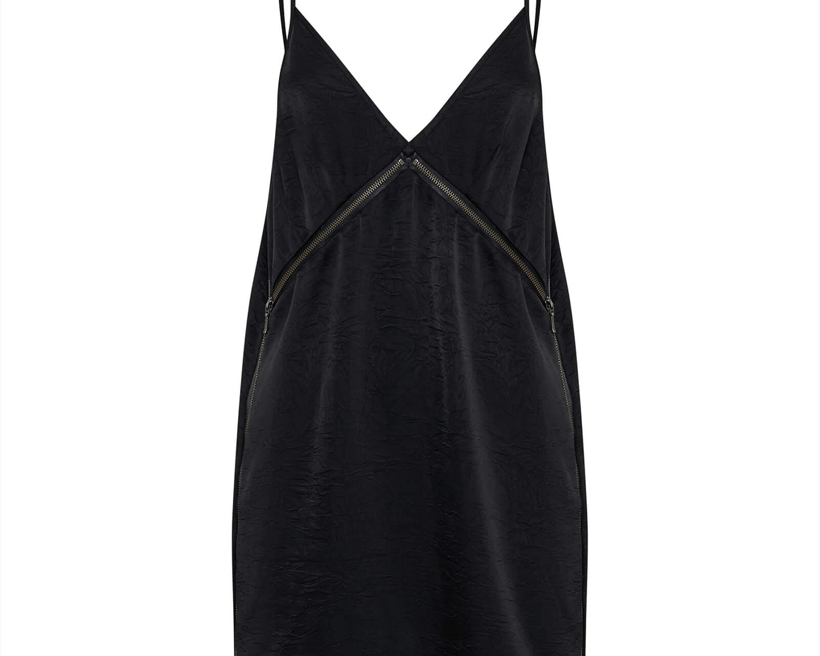 Courtney Zipped Up Satin Slip Mini Dress - Black