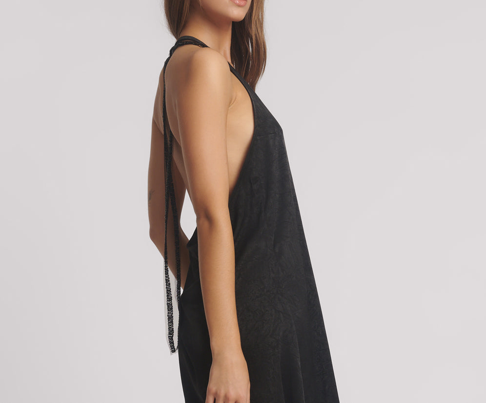 Roxie Embellished Backless Slip Mini Dress - Black