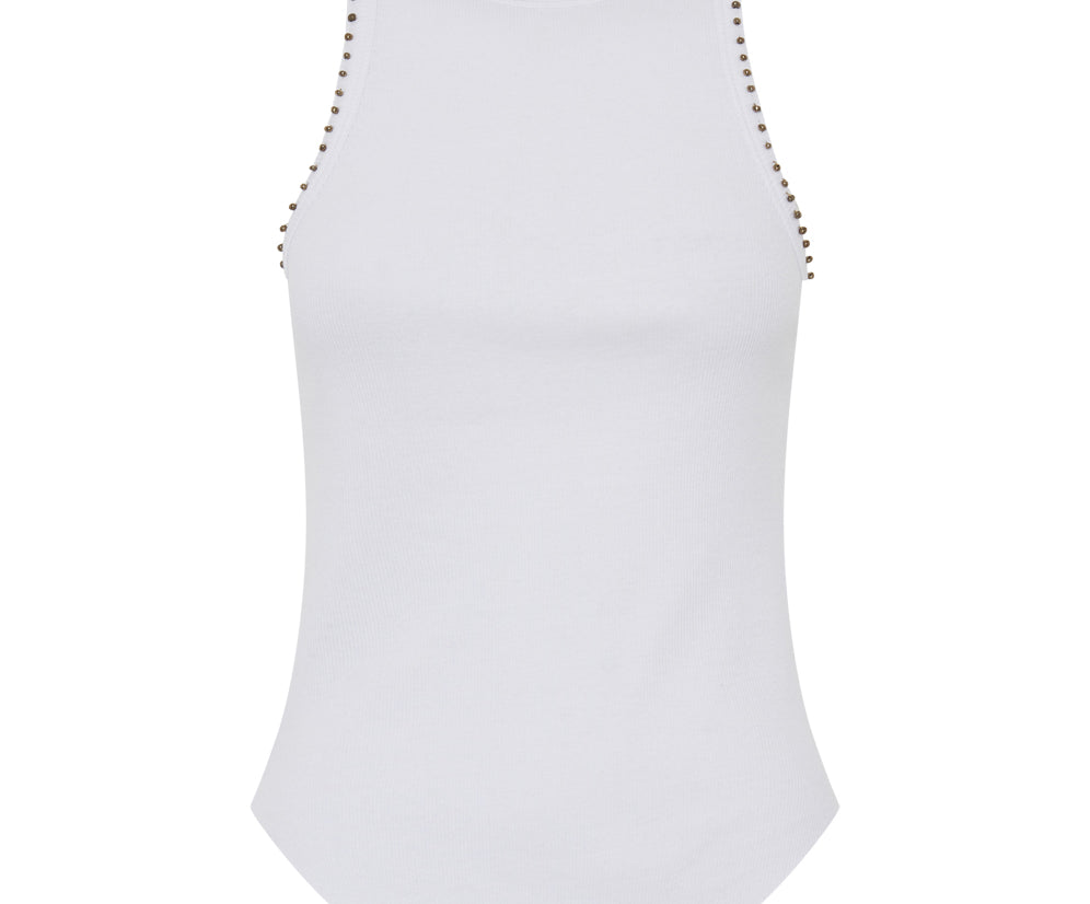 Hand Beaded Ramone Rib Tank - White