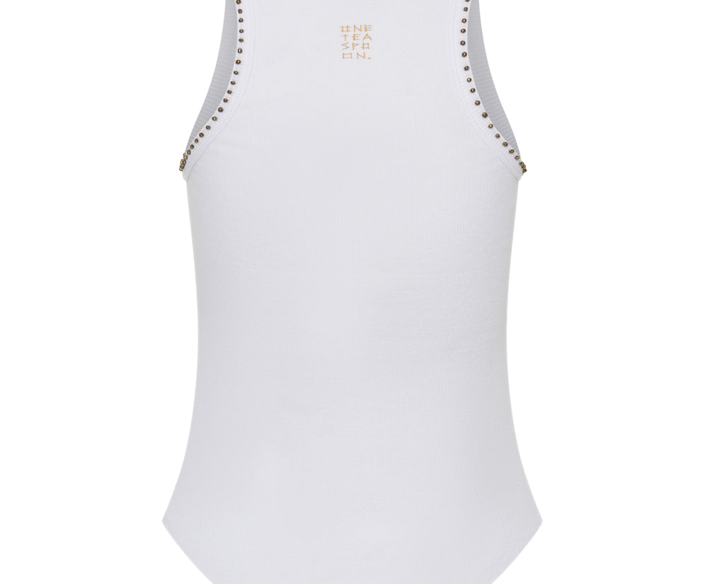 Hand Beaded Ramone Rib Tank - White