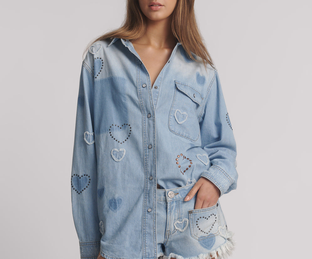 Everyday Studded Denim Shirt - Blue Heart