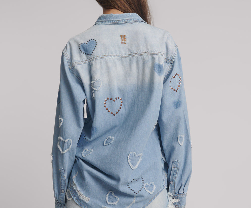 Everyday Studded Denim Shirt - Blue Heart