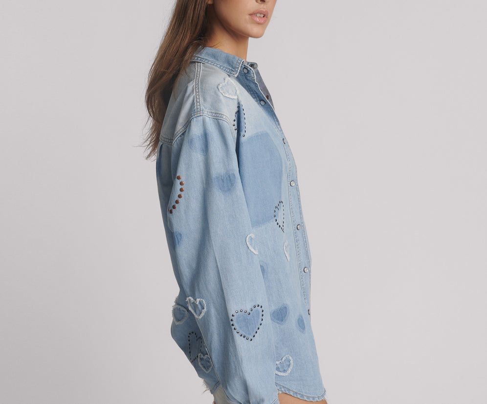 Everyday Studded Denim Shirt - Blue Heart