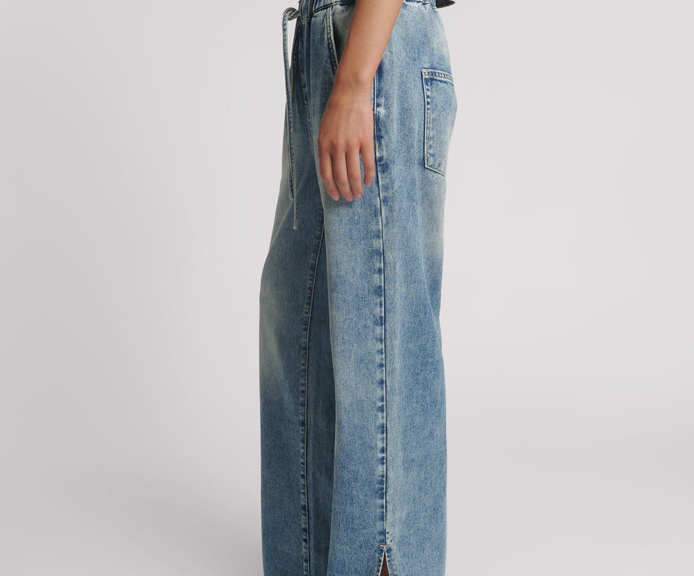 Roadhouse Wide Leg Drawstring Denim Jeans - Sunset Blue