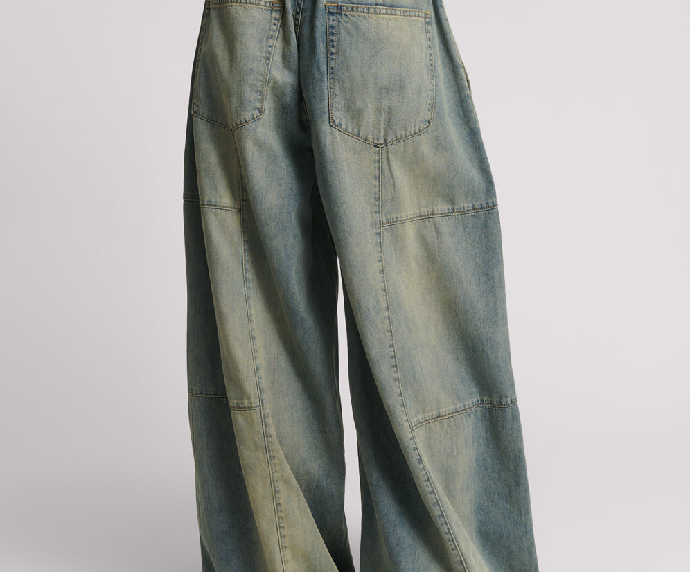 Palazzo Mid Waist Denim Jeans - Blue Sand Chambray