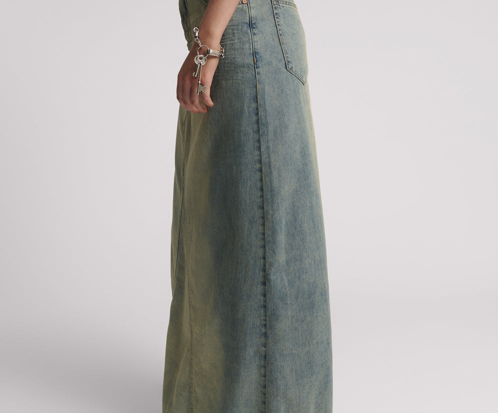 Column Mid Waist Maxi Denim Skirt - Blue Sand