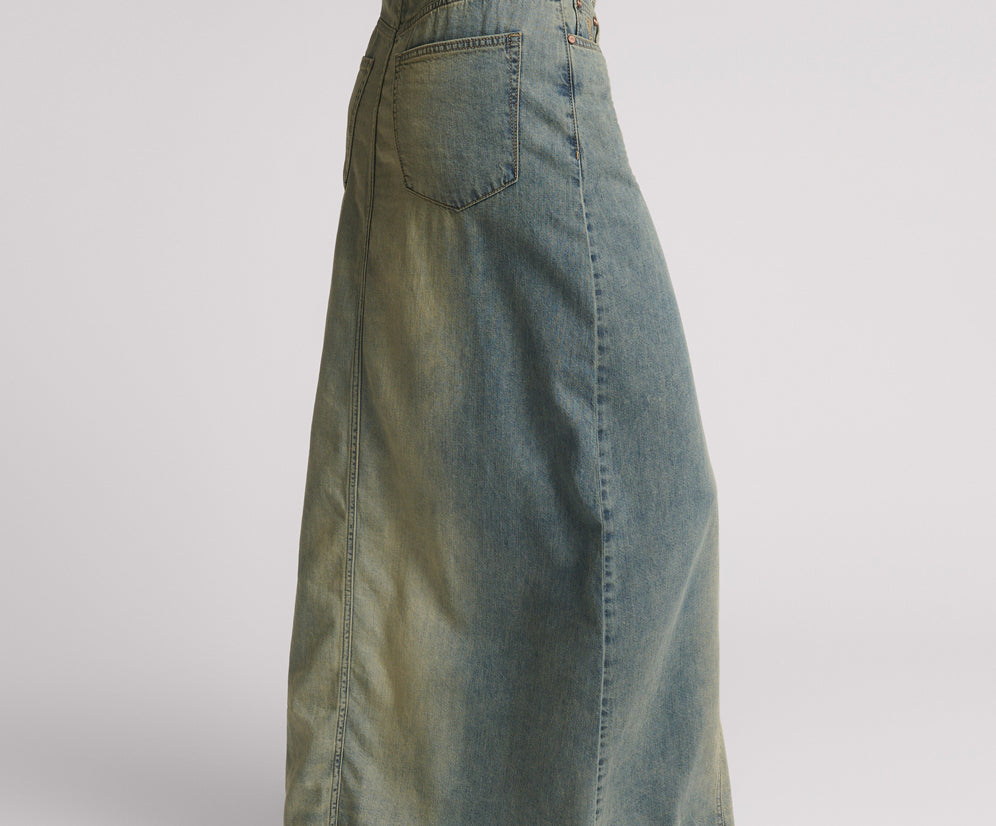 Column Mid Waist Maxi Denim Skirt - Blue Sand