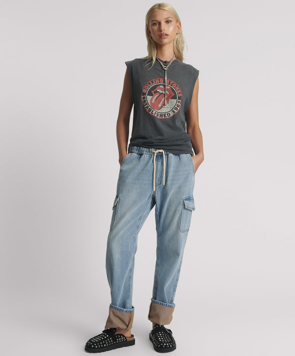 Cargo Shabbies Low Waist Drawstring Boyfriend Denim Jeans - Blue Tobacco