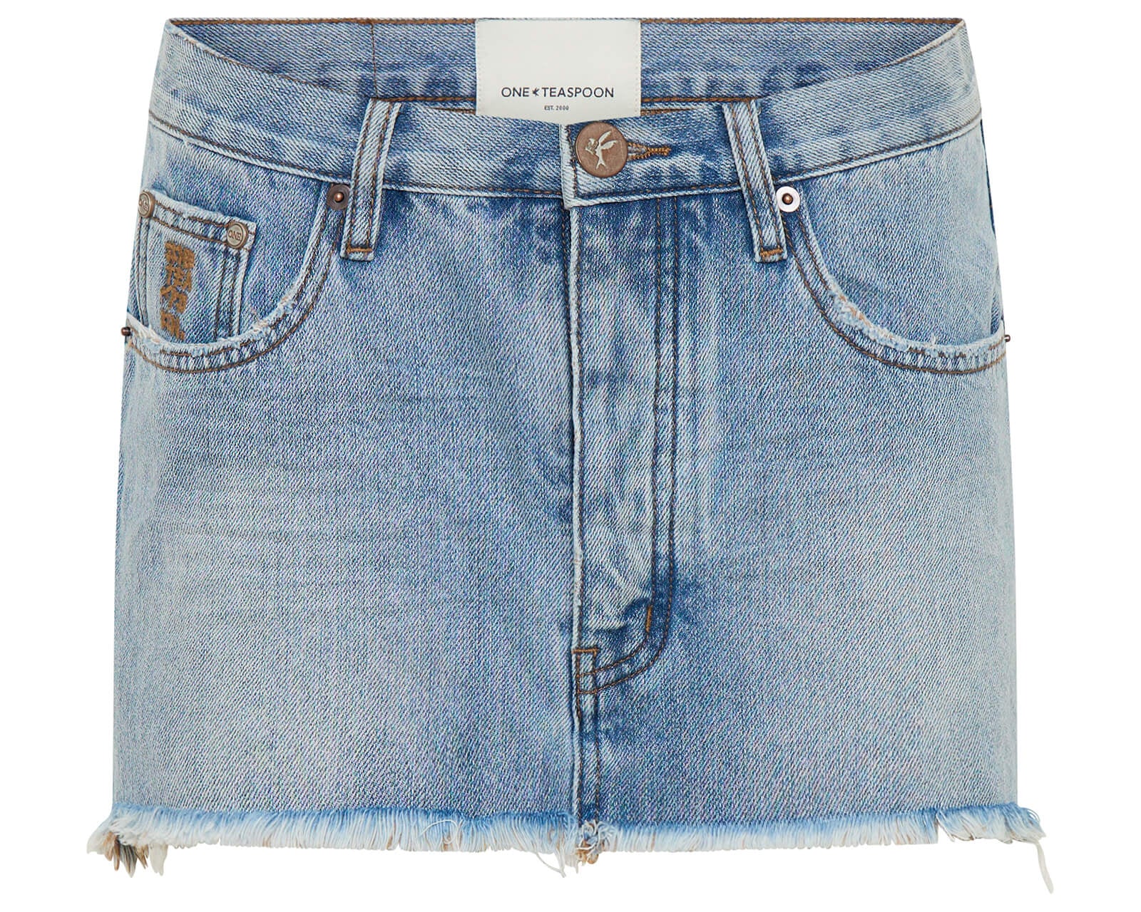 Junkyard Low Waist Relaxed Mini Denim Skirt - Blue Tobacco