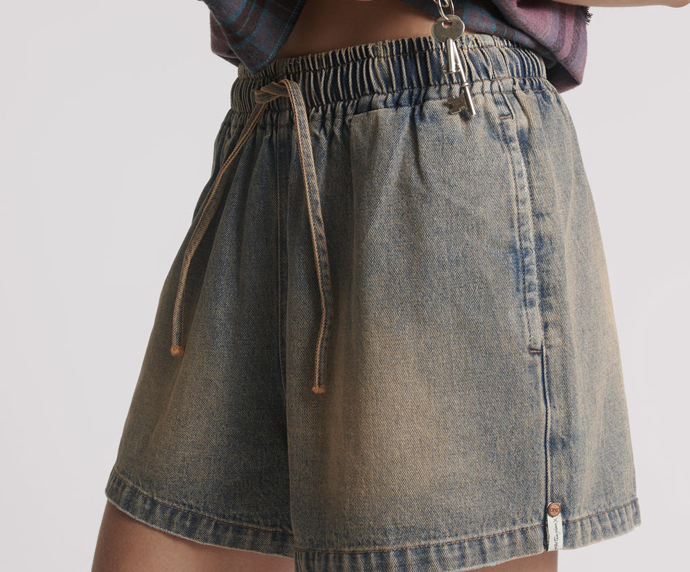 Boxer Low Waist Denim Shorts - Island Blue