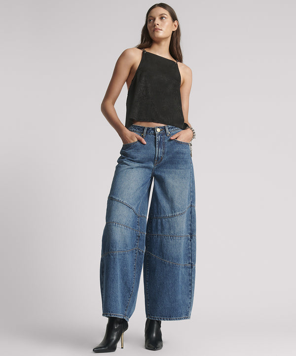 Barrel Mid Waist Wide Leg Denim Jeans - Dirty Blue Love