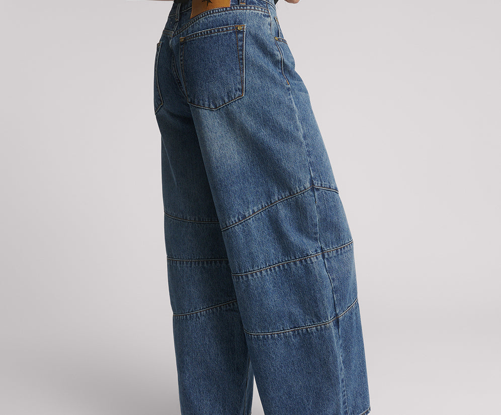 Barrel Mid Waist Wide Leg Denim Jeans - Dirty Blue Love