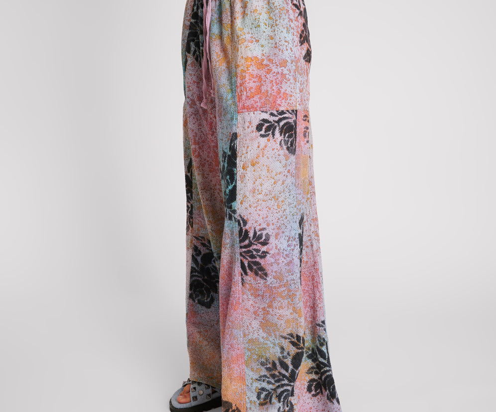 ROSE TATTOO HAND PAINTED FLORAL PALAZZO PANTS