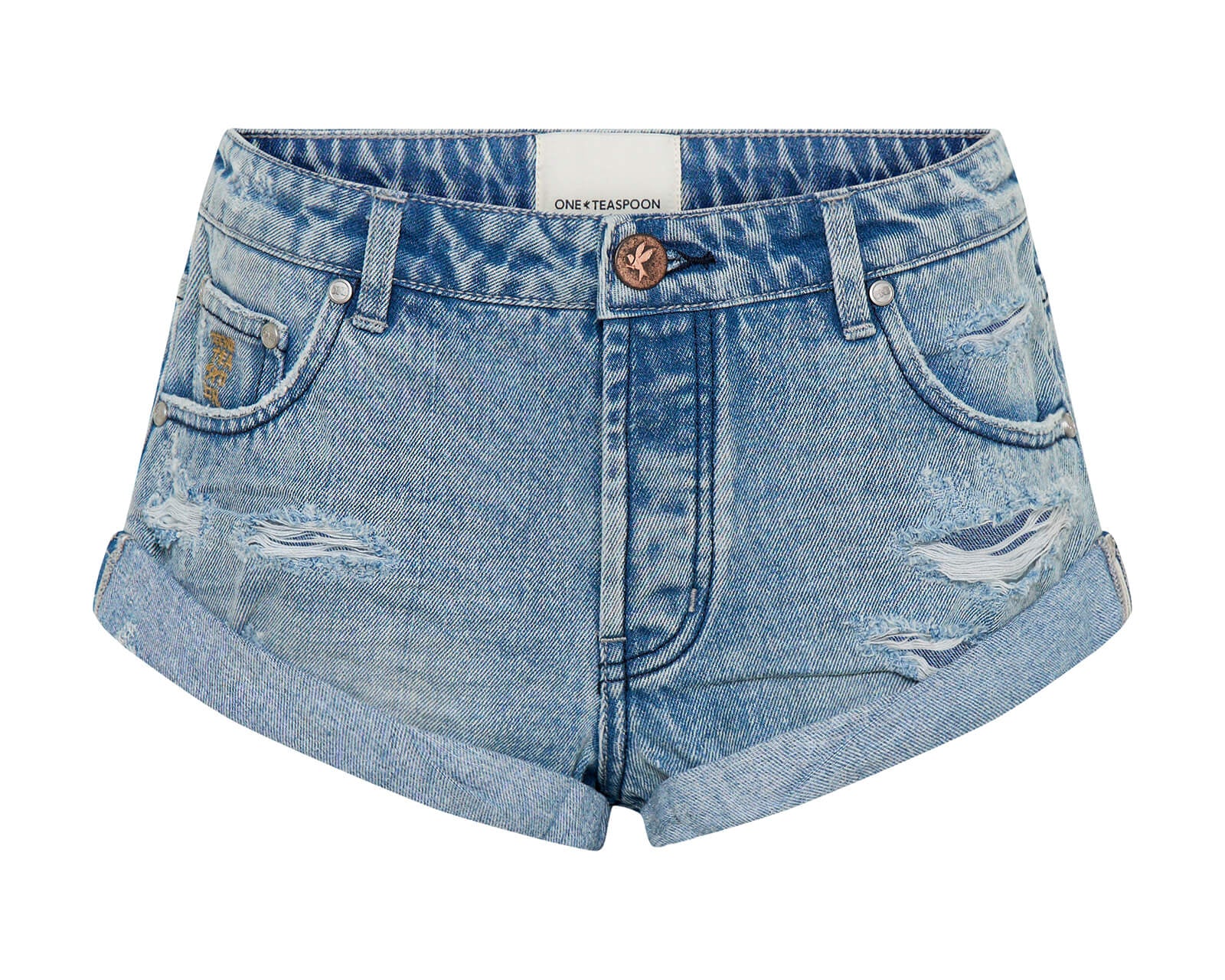 Bandits Low Waist Messed Up Denim Shorts - Salty Dog Blue