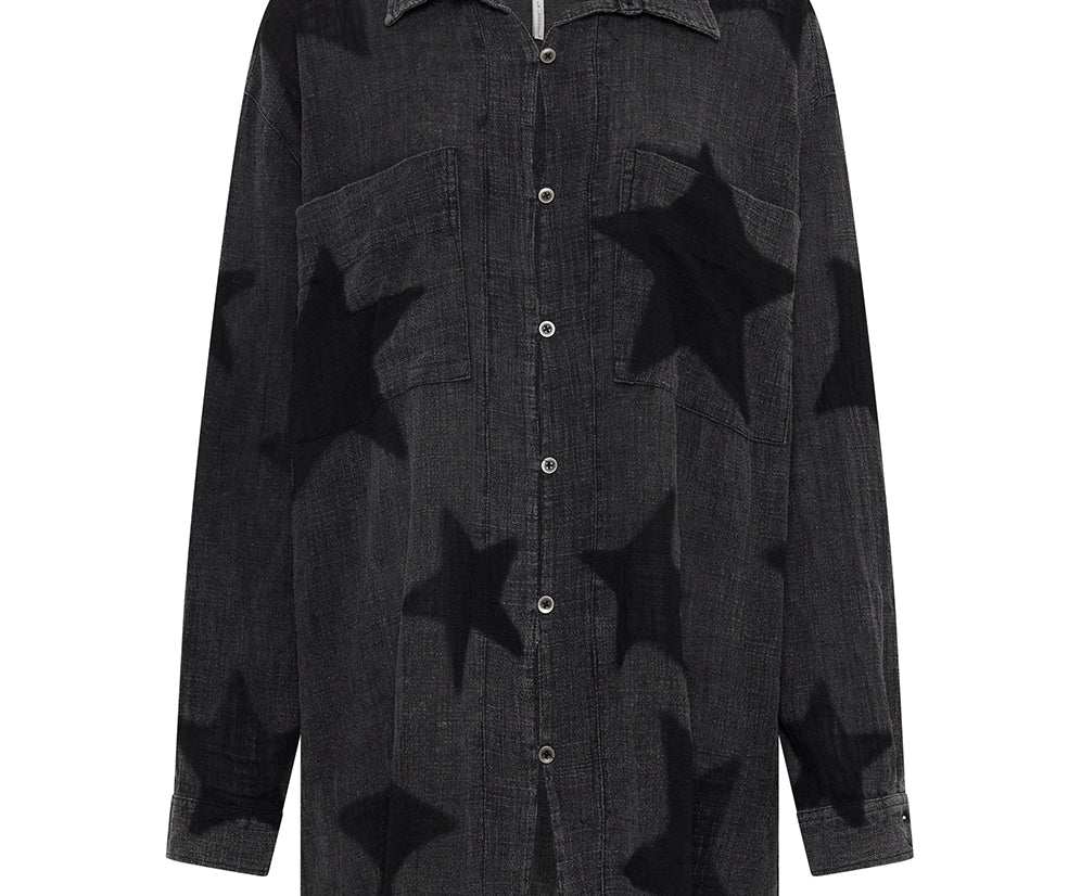 Black Star Muslin Longline Shirt - Charcoal