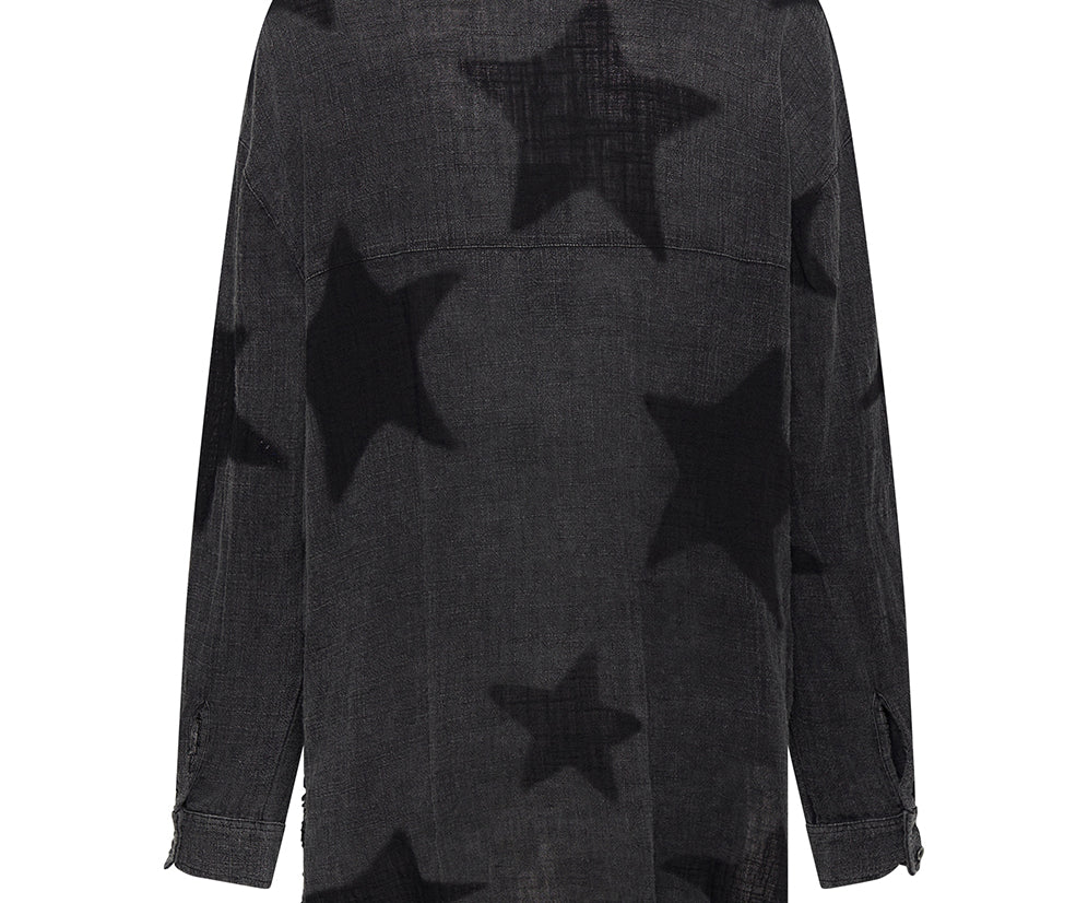 Black Star Muslin Longline Shirt - Charcoal