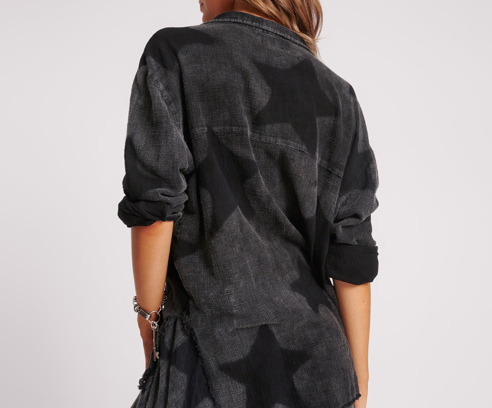 Black Star Muslin Longline Shirt - Charcoal