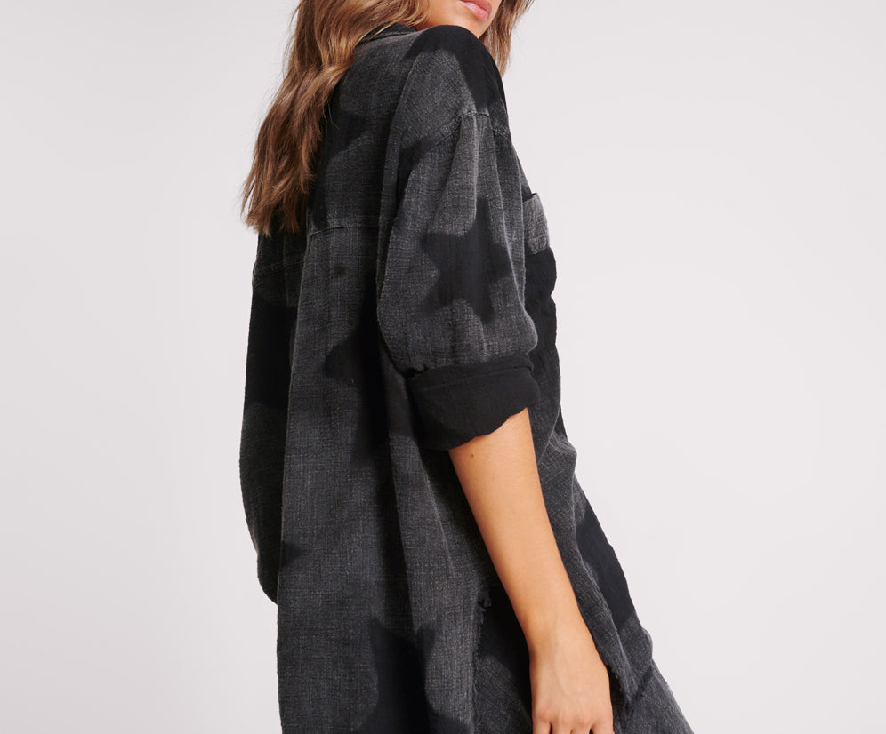 Black Star Muslin Longline Shirt - Charcoal