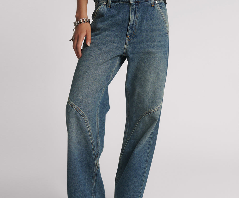 Western Wonders Mid Waist Straight Leg Denim Jeans - Blue Thunder