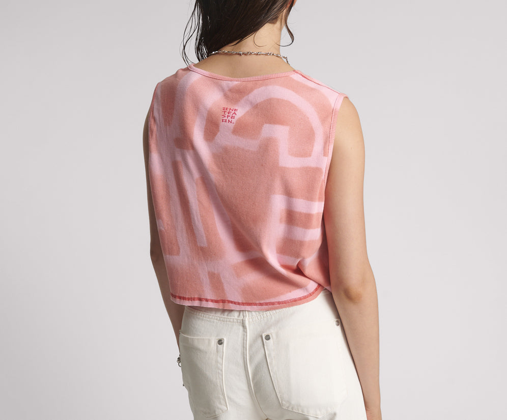 Gloria Moai V-Front Hand Painted Rib Tank Top - Pink