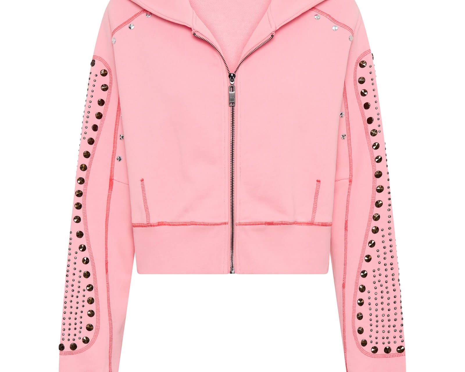 Studded Cropped Sweater Hoody - Candy Coral Pink