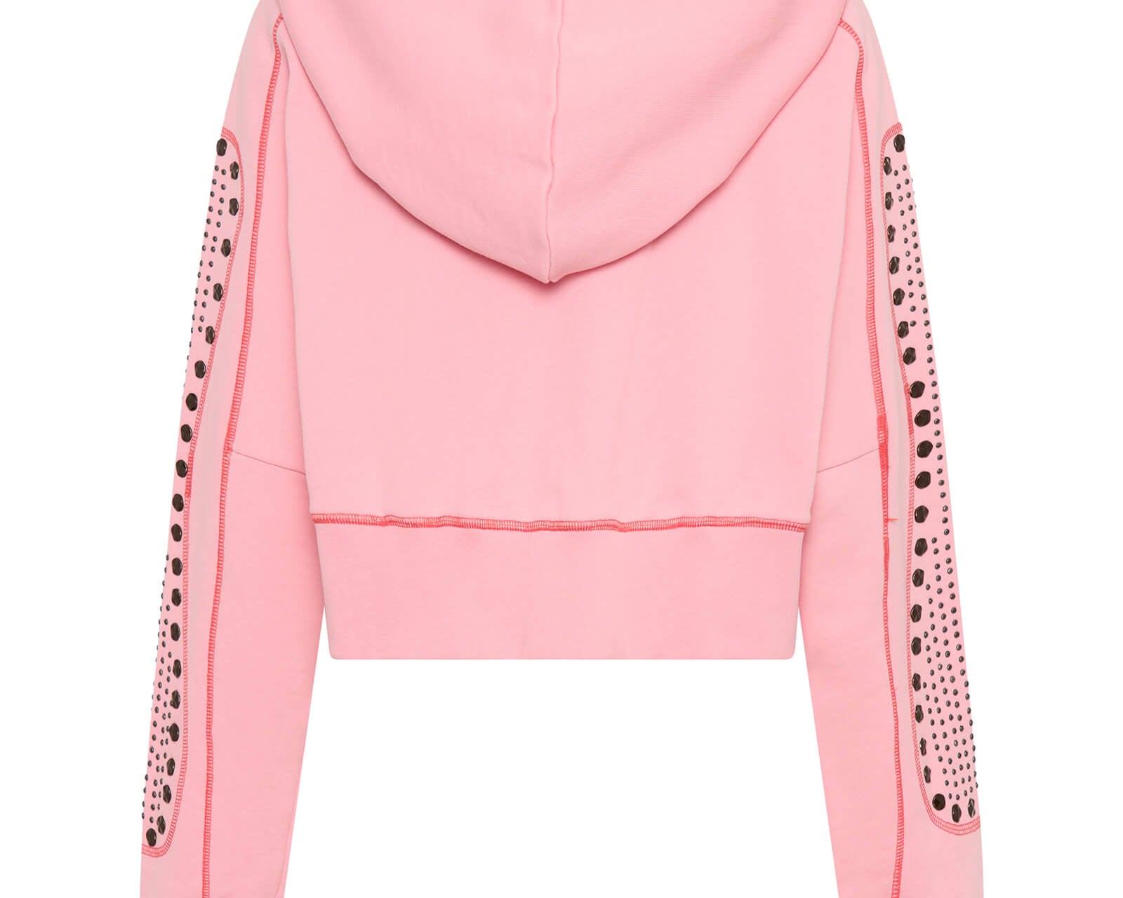 Studded Cropped Sweater Hoody - Candy Coral Pink