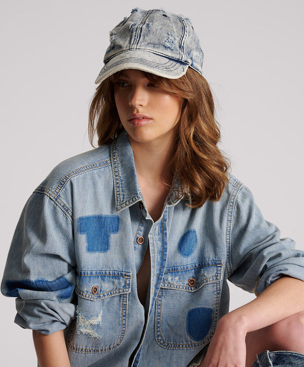 Distressed Denim Cap - Blue