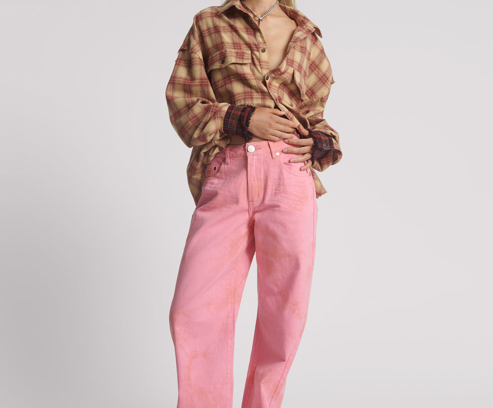 Jackson Mid Waist Wide Leg Denim Jeans - Pink Kiss