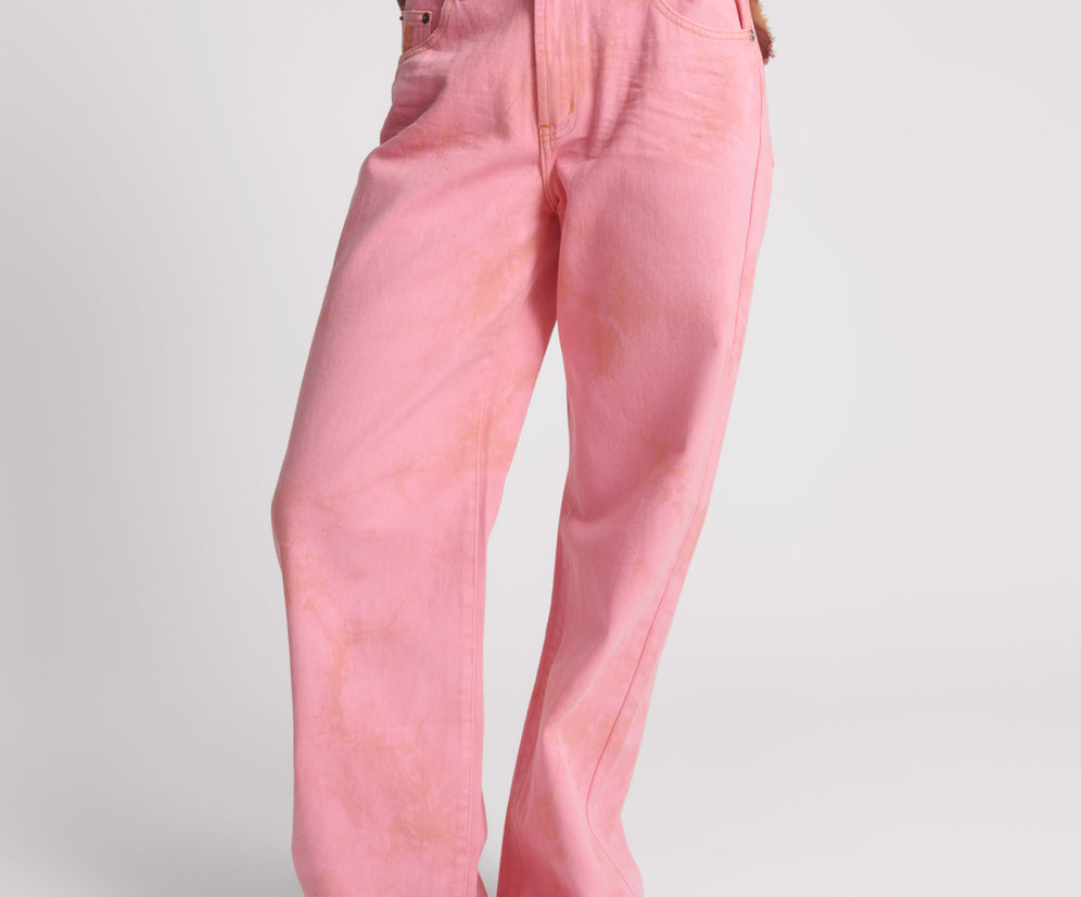 Jackson Mid Waist Wide Leg Denim Jeans - Pink Kiss