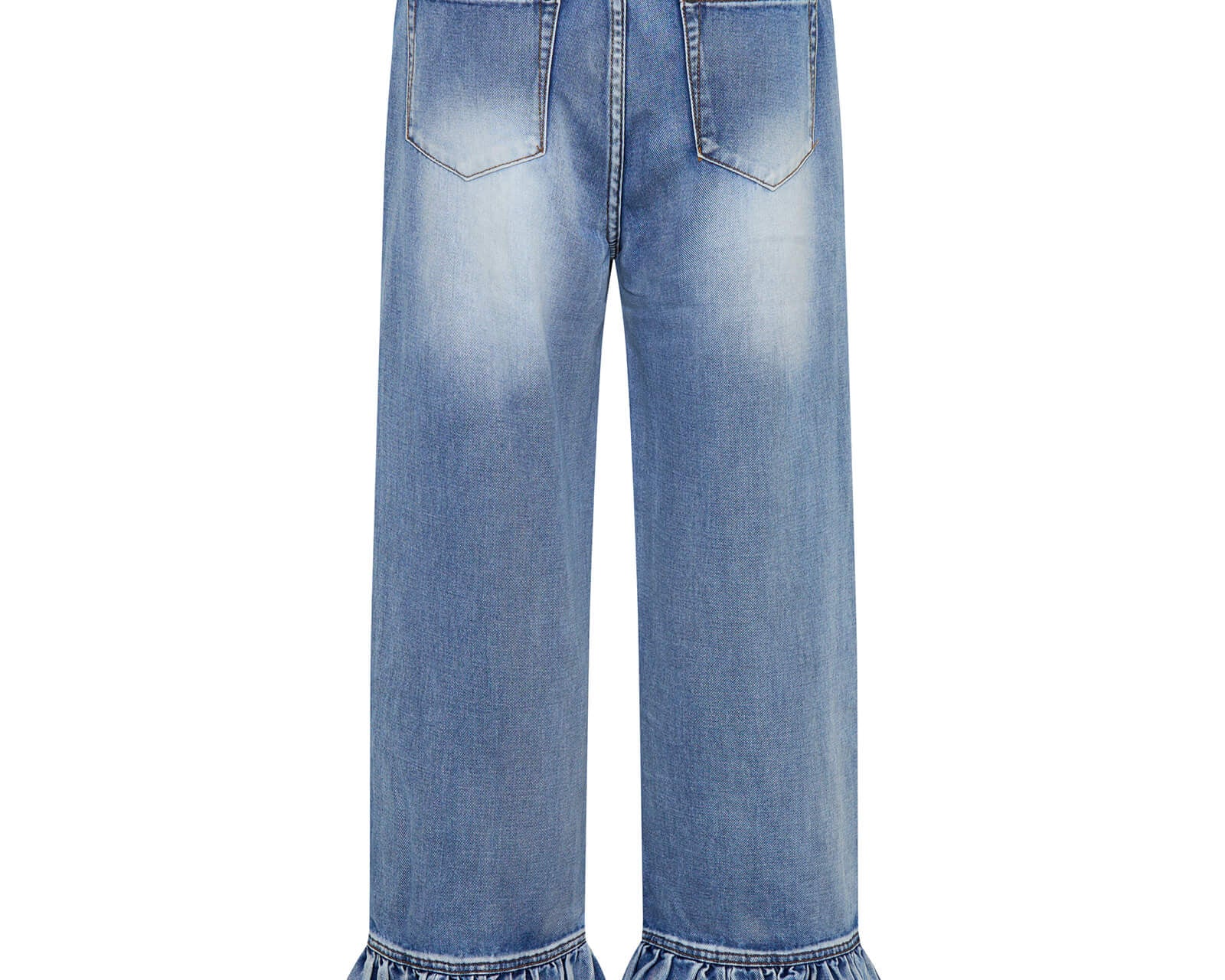 Big Loves Mid Waist Wide Leg Frilled Denim Jeans - Blue Summer