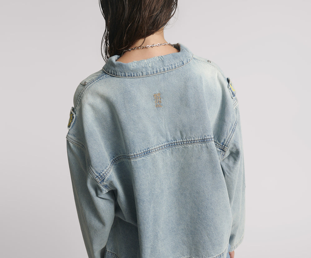 Retro Pullover Denim Shirt - Soft Blue