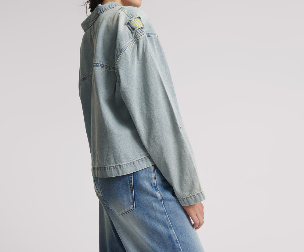 Retro Pullover Denim Shirt - Soft Blue